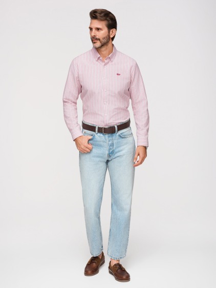Pánská celoroční regular fit pruhovaná košile s dlouhým rukávem a button-down límečkem, růžová – fotografie produktu 4