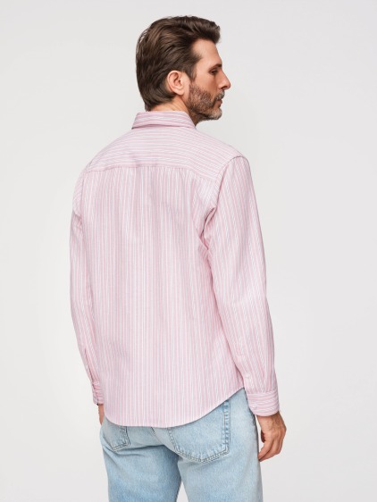 Pánská celoroční regular fit pruhovaná košile s dlouhým rukávem a button-down límečkem, růžová – fotografie produktu 5