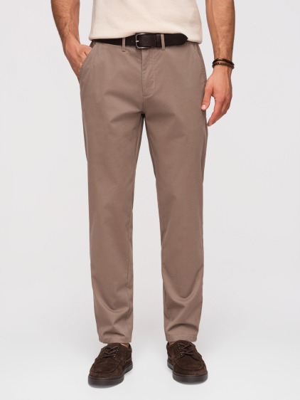 Pánské celoroční regular fit chino kalhoty se zapínáním na zip a knoflík, hnědé