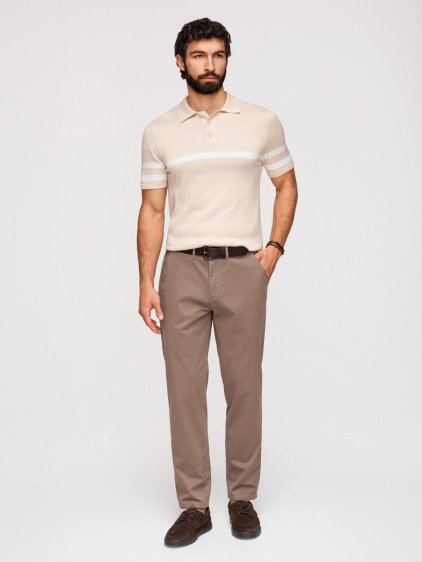 Pánské celoroční regular fit chino kalhoty se zapínáním na zip a knoflík, hnědé – fotografie produktu 2
