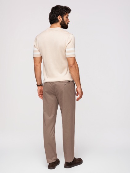 Pánské celoroční regular fit chino kalhoty se zapínáním na zip a knoflík, hnědé – fotografie produktu 3