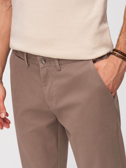 Pánské celoroční regular fit chino kalhoty se zapínáním na zip a knoflík, hnědé – fotografie produktu 4