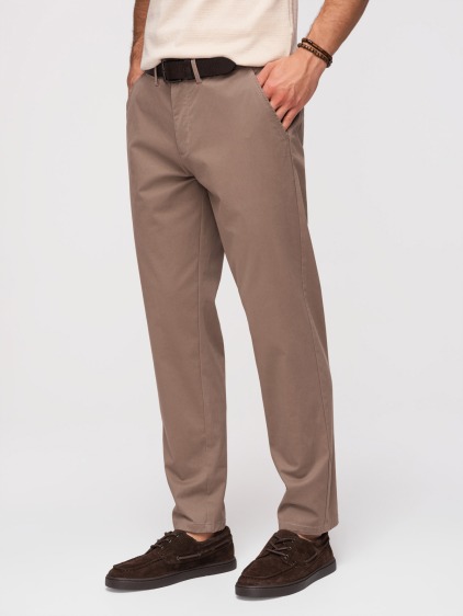 Pánské celoroční regular fit chino kalhoty se zapínáním na zip a knoflík, hnědé – fotografie produktu 6