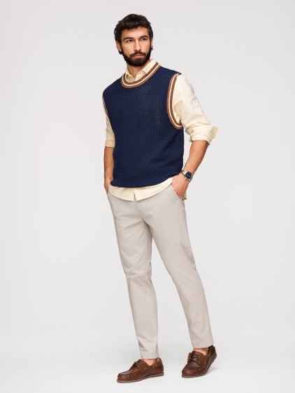 Pánské celoroční regular fit chino kalhoty se zapínáním na zip a knoflík, béžové – fotografie produktu 2