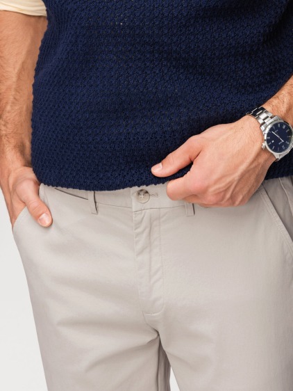 Pánské celoroční regular fit chino kalhoty se zapínáním na zip a knoflík, béžové – fotografie produktu 4