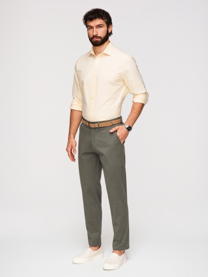 Pánské celoroční regular fit chino kalhoty se zapínáním na zip a knoflík, khaki – fotografie produktu 2