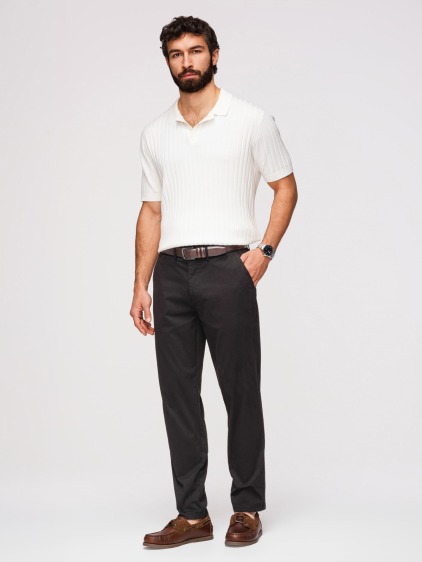 Pánské celoroční regular fit chino kalhoty se zapínáním na zip a knoflík, černé – fotografie produktu 2