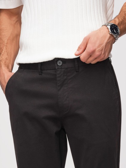 Pánské celoroční regular fit chino kalhoty se zapínáním na zip a knoflík, černé – fotografie produktu 4
