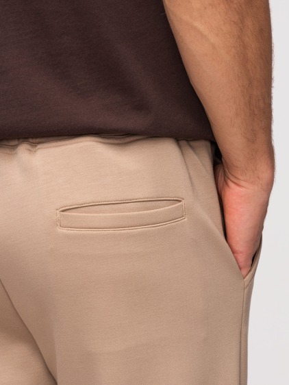 Pánské regular fit hladké pletené tepláky s pružným pasem a šňůrkou, béžové – fotografie produktu 4
