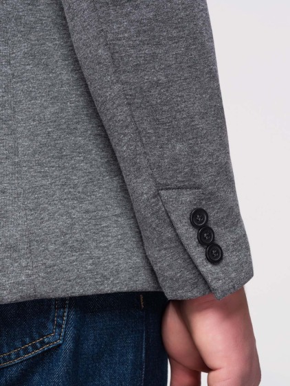 Pánské pletené slim fit sako s klasickými klopami a náprsní kapsou, tmavě šedé – fotografie produktu 5