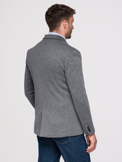 Pánské pletené slim fit sako s klasickými klopami a náprsní kapsou, tmavě šedé – fotografie produktu 6