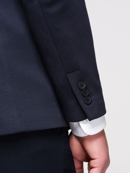 Pánské pletené slim fit sako s klasickými klopami a náprsní kapsou, námořnické modré – fotografie produktu 5
