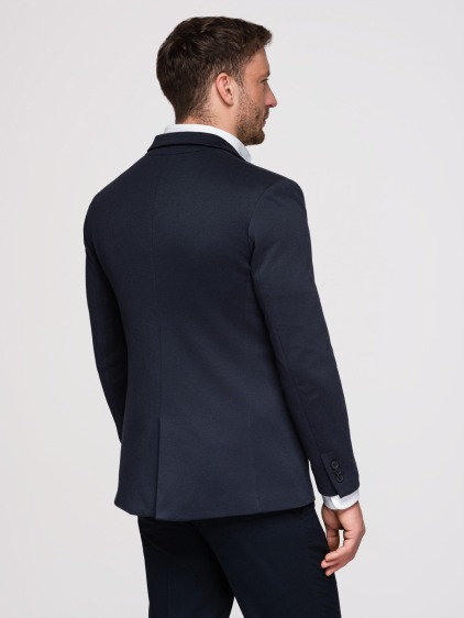 Pánské pletené slim fit sako s klasickými klopami a náprsní kapsou, námořnické modré – fotografie produktu 6