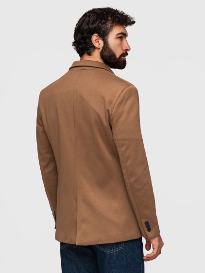 Pánské pletené slim fit sako s klasickými klopami a náprsní kapsou, hnědé – fotografie produktu 4
