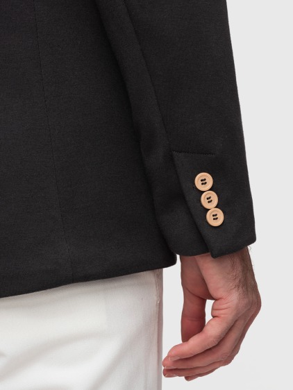Pánské pletené slim fit sako s klasickými klopami a náprsní kapsou, černé – fotografie produktu 5