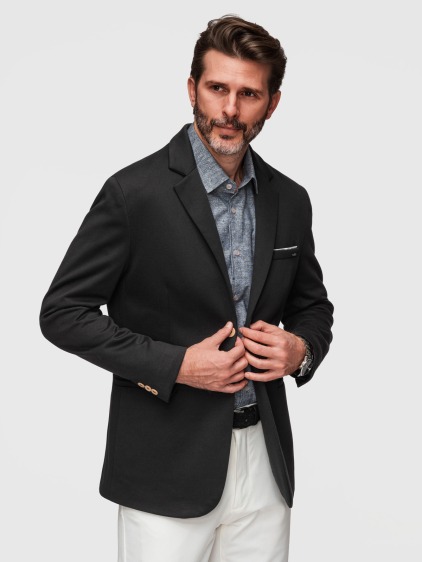 Pánské pletené slim fit sako s klasickými klopami a náprsní kapsou, černé – fotografie produktu 7