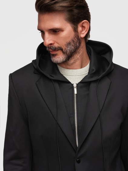 Pánské regular fit sako s odnímatelnou kapucí a vnitřní částí na zip, černé – fotografie produktu 4