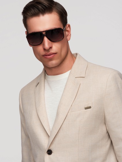 Pánské regular fit sako s rovnými klopami a náprsní kapsou, béžové – fotografie produktu 3