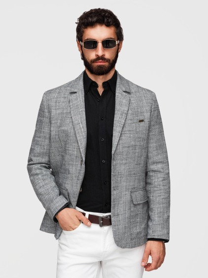 Pánské regular fit sako s rovnými klopami a náprsní kapsou, tmavě šedé