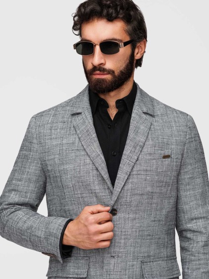 Pánské regular fit sako s rovnými klopami a náprsní kapsou, tmavě šedé – fotografie produktu 3