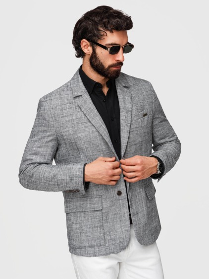 Pánské regular fit sako s rovnými klopami a náprsní kapsou, tmavě šedé – fotografie produktu 5