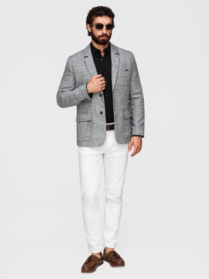 Pánské regular fit sako s rovnými klopami a náprsní kapsou, tmavě šedé – fotografie produktu 7