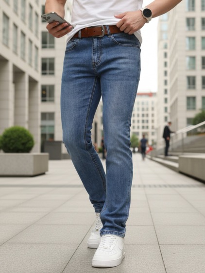 Pánské skinny džíny s páskem, Modrá