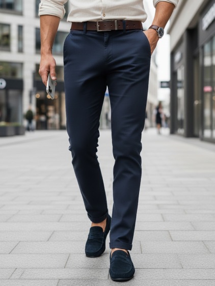 Férfi slim fit chino nadrág, tengerészkék