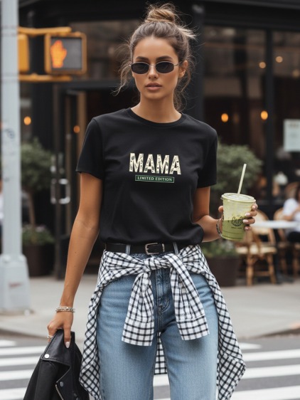 Női klasszikus rövid ujjú póló Mama Limited Edition felirattal, fekete