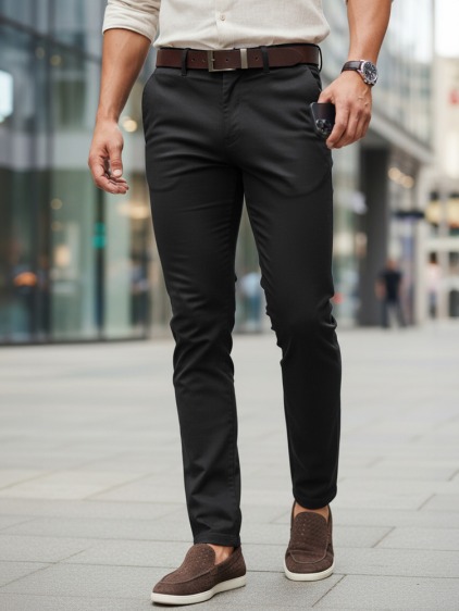 Férfi slim fit alkalmi nadrág szűkülő szárral, fekete