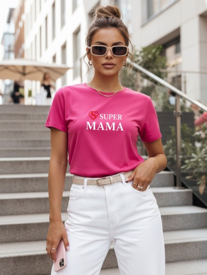Női klasszikus póló Super Mama felirattal, rózsaszín