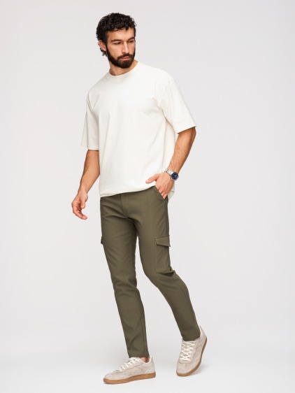 Férfi regular fit cargo nadrág patentos zsebfedőkkel, olívazöld – fotografie produktu 3