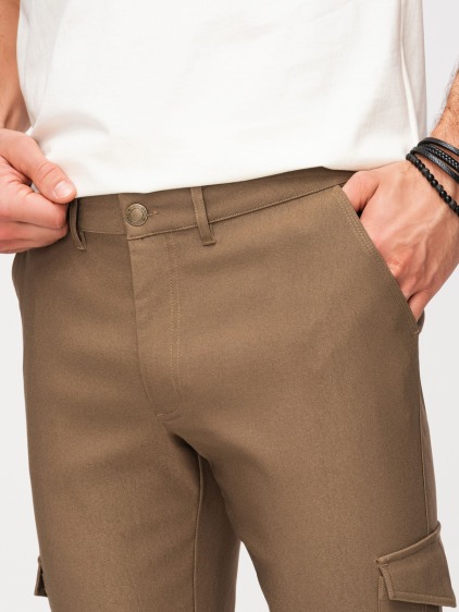 Férfi regular fit cargo nadrág patentos zsebfedőkkel, olívazöld – fotografie produktu 4