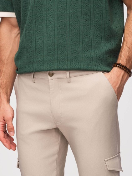 Férfi regular fit cargo nadrág patentos zsebfedőkkel, bézs – fotografie produktu 7