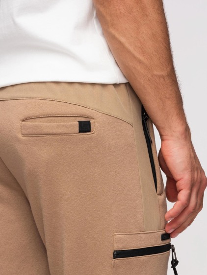 Pánské zúžené jogger tepláky s cargo kapsami, béžová – fotografie produktu 6
