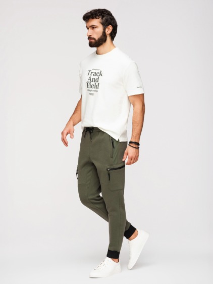 Pánské zúžené jogger tepláky s cargo kapsami, olivová – fotografie produktu 6