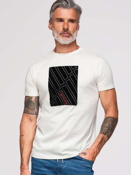 Pánské regular fit tričko s geometrickým potiskem, bílé