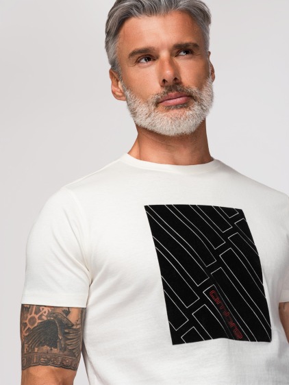 Pánské regular fit tričko s geometrickým potiskem, bílé – fotografie produktu 2