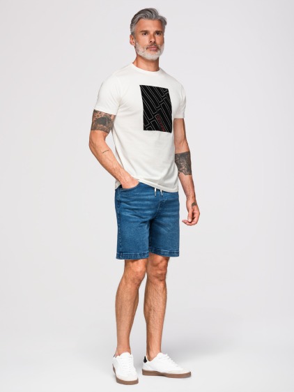 Pánské regular fit tričko s geometrickým potiskem, bílé – fotografie produktu 3