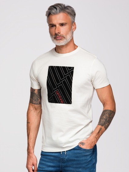 Pánské regular fit tričko s geometrickým potiskem, bílé – fotografie produktu 6