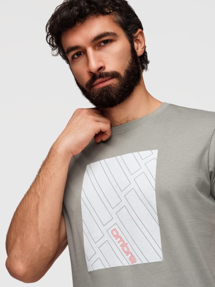 Pánské regular fit tričko s geometrickým potiskem, šedé