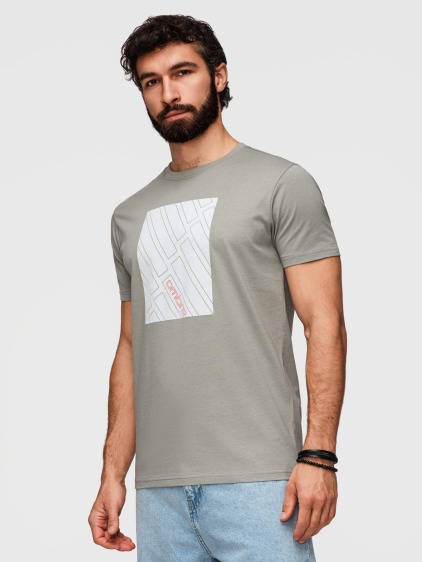 Pánské regular fit tričko s geometrickým potiskem, šedé – fotografie produktu 2