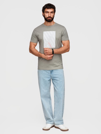 Pánské regular fit tričko s geometrickým potiskem, šedé – fotografie produktu 3