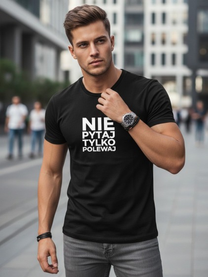 Pánske klasické tričko s textovou potlačou, čierne