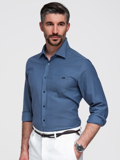 Férfi regular fit hosszú ujjú ing mellzsebbel, kék
