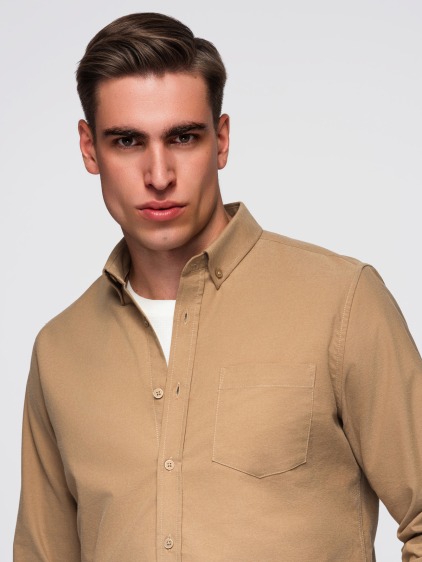Férfi regular fit hosszú ujjú ing mellzsebbel, barna – fotografie produktu 2