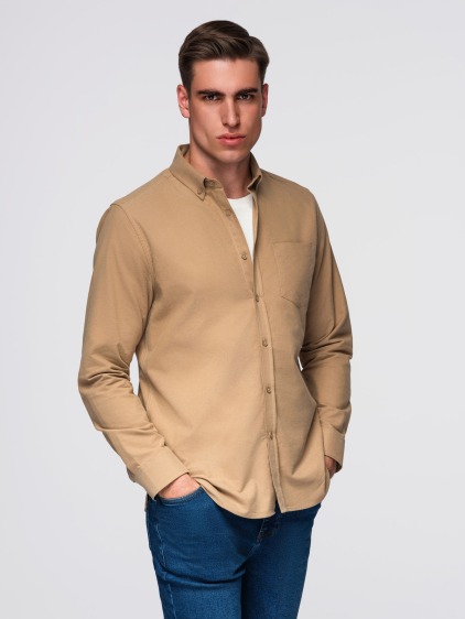 Férfi regular fit hosszú ujjú ing mellzsebbel, barna – fotografie produktu 4