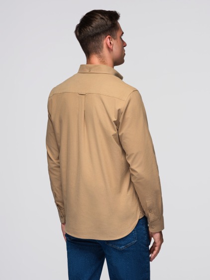 Férfi regular fit hosszú ujjú ing mellzsebbel, barna – fotografie produktu 6