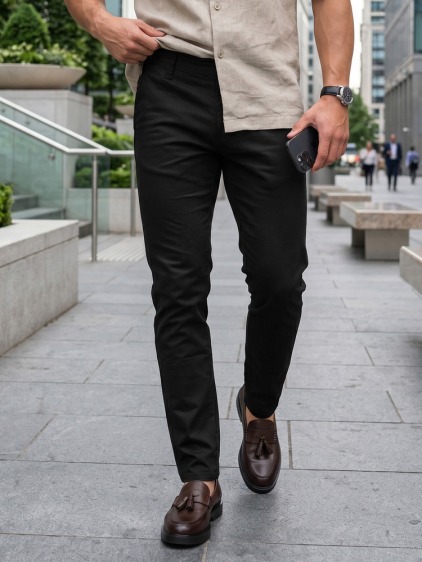 Férfi slim fit chino nadrág, fekete