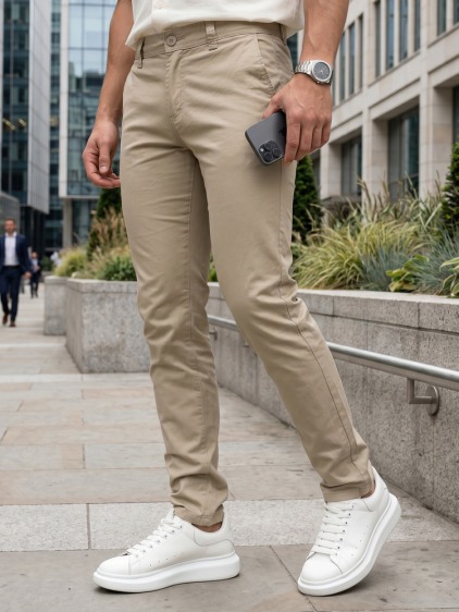 Férfi slim fit chino nadrág, bézs